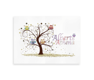 Ugler i træ - navneplakat til baby eller mindre børn