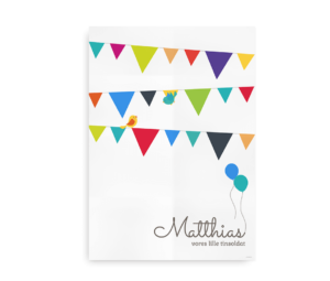 Navneplakat til drenge med vimpler og fugle