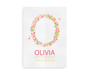 Navneplakat med sommerfugle til piger