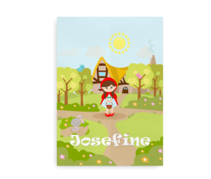 Navneplakat med Rødhætte-tema og mulighed for tilpasning med eget navn.