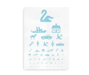 Plakat designet som en synstavle med blå ikoner af forskellige genstande, såsom en svane, hus, bil og skib, arrangeret i faldende størrelser.