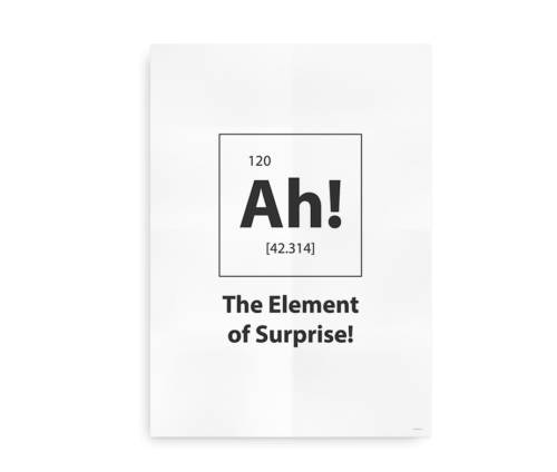 Plakat til de sjove nørder - "Ah! The element of surprise" - hvid
