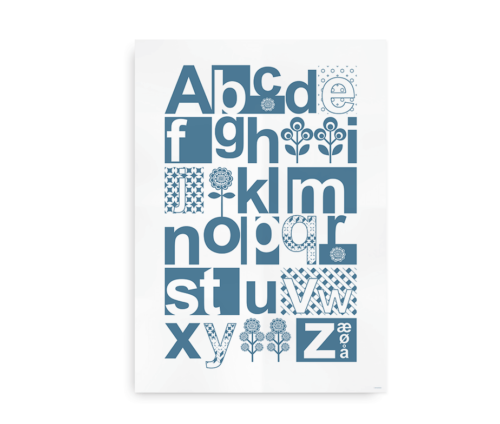 Alfabetplakat i skandinavisk stil blå
