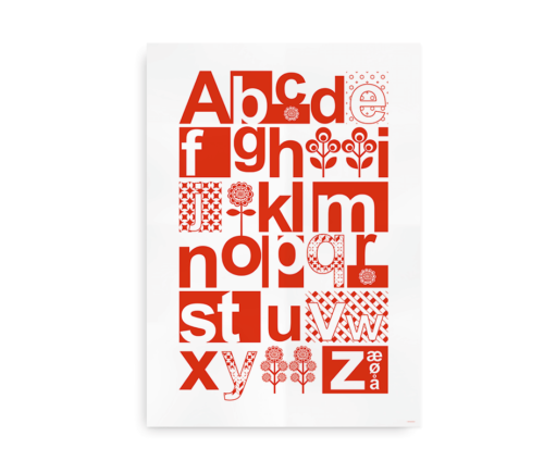 Alfabetplakat i skandinavisk stil rød