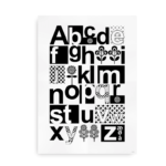 ABC plakat med alfabet i unik skandinavisk stil - sort og hvid
