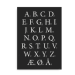 Klassisk alfabetplakat med hvide bogstaver