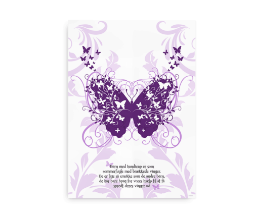 "Børn med handicap er som sommerfugle med brækkede vinger..." - lilla citat plakat
