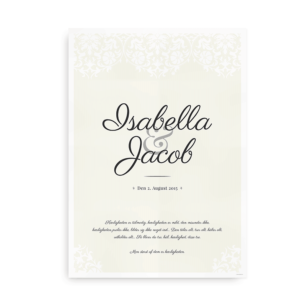 Bryllupsplakat med navne og dato beige