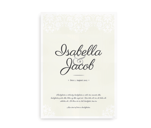 Bryllupsplakat med navne og dato beige