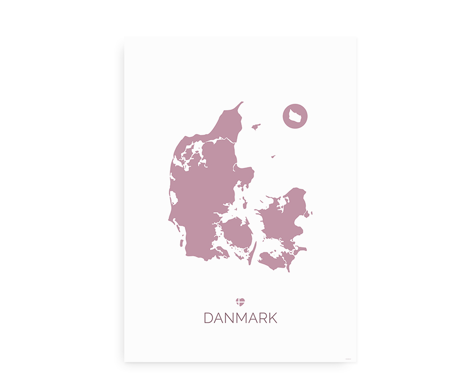 Danmarkskort plakat med Danmark - Rosa