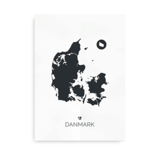 Plakat med Danmarkskort - skiferblå