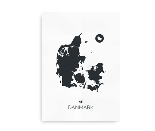 Plakat med Danmarkskort - skiferblå