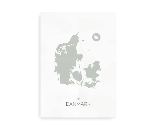Plakat med Danmarkskort - støvet grøn