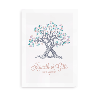 Hjertetræ - plakat til bryllupsgave med farvede hjerter