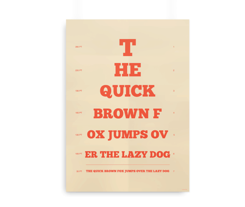 Synstavlen til designere med teksten "The quick brown fox jumps over the lazy dog"