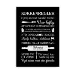 Plakat til køkkenet i sort med "Køkkenregler"