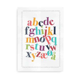 Plakat med det danske alfabet i friske farver - ABC plakat