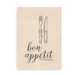 Plakat til køkken med teksten Bon Appetit - brun på beige baggrund