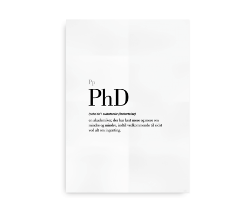 PhD dansk definition betydning citat plakat