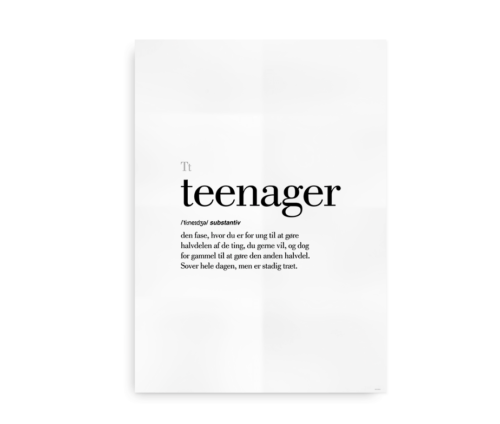 Teenager dansk definition betydning citat plakat