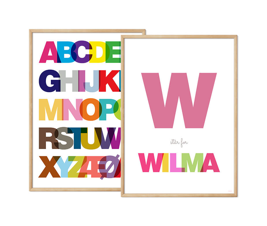 ABC plakat + navneplakat Helvetica - til piger