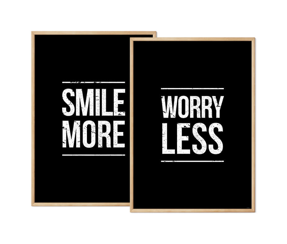 Smile More - Worry Less - sort citatplakat