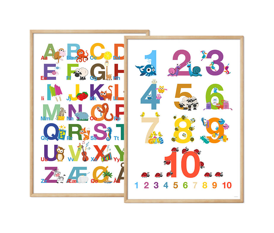 ABC alfabetplakat & talplakat sæt - Plakatsæt til børn