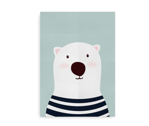 Isbjørn - Plakat med isbjørn til drenge og piger_blå