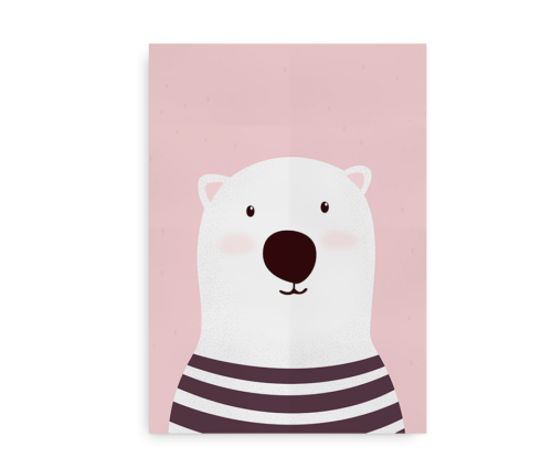 Isbjørn - Plakat med isbjørn til drenge og piger_lyserød