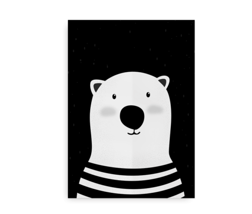 Isbjørn - Plakat med isbjørn til drenge og piger_sort hvid