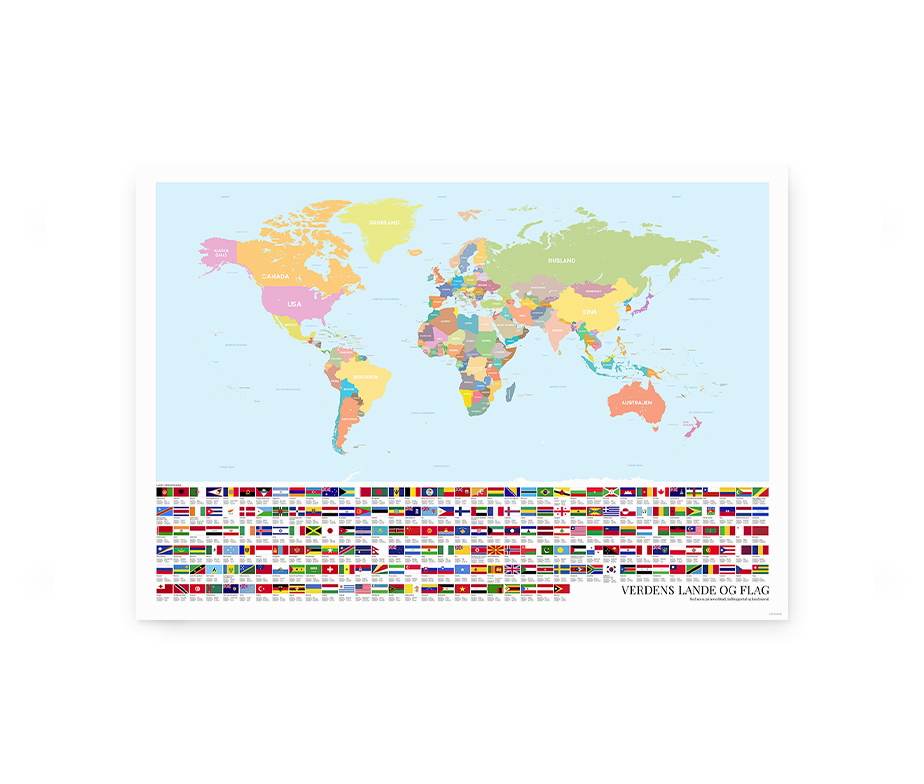 At passe Perpetual Midlertidig Plakat med verdens lande, flag, hovedstæder, indbyggertal og areal