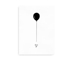 Minimalistisk plakat med en sort ballon og teksten "let it go" nedenunder.