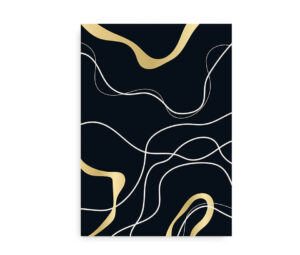 Abstrakt plakat med guld- og hvide linjer på en mørk baggrund.