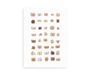 Plakat med forskellige illustrationer af bagdele i forskellige hudfarver og former.