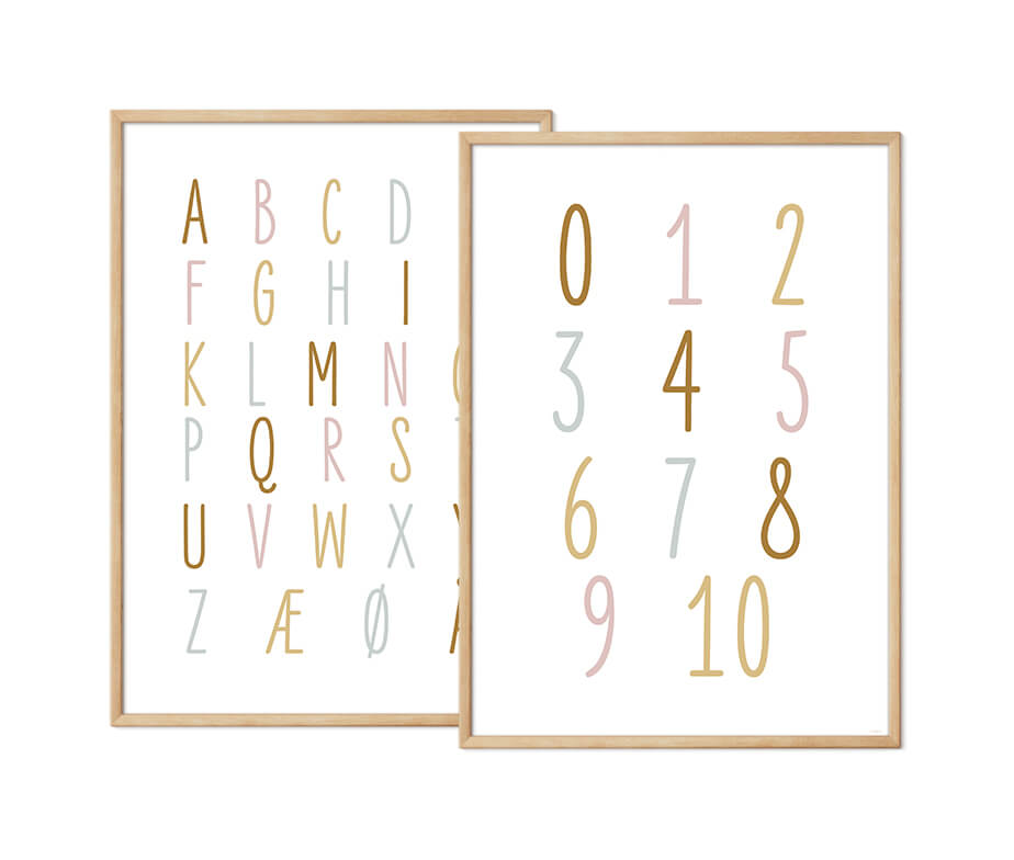 Bogstaver og tal - Plakatsætsæt med alfabet og talplakat