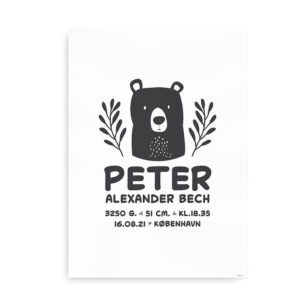 Navneplakat med bjørn - plakat til børneværelset