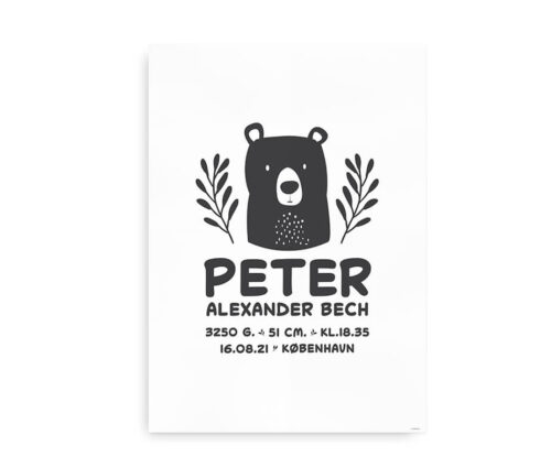 Navneplakat med bjørn - plakat til børneværelset