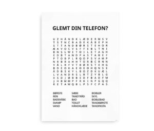 Glemt din telefon - Krydsord plakat til badeværelset