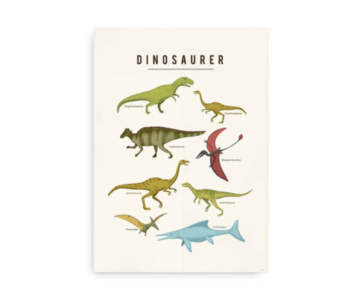 Dinosaurer II med navne - Plakat til børn