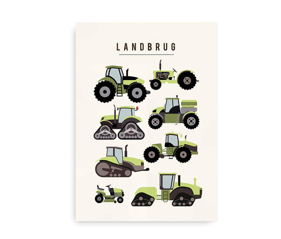 Plakat til børn med landbrugsmaskiner