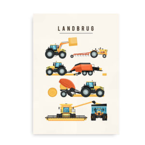Plakat til børn med maskiner til landbrug