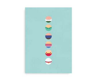 Minimalistisk plakat inspireret af Family Guy med seks cirkler, der repræsenterer seriens karakterer.