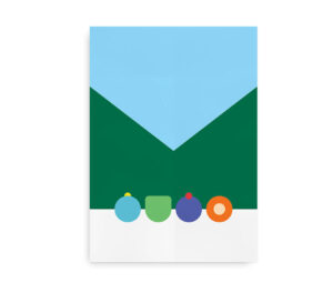 Minimalistisk plakat inspireret af South Park med ikoniske farver og symboler fra hovedkaraktererne.