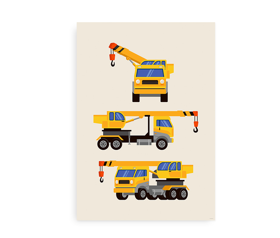 Plakat med byggerimaskiner - kranbil