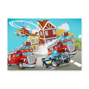 Politi og brandbiler i fuld udrykning - Plakat til børn