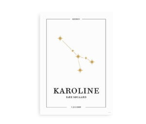 Personlig stjernebilledplakat med krebsens gyldne konstellation og mulighed for at indsætte navn og fødselsdato.