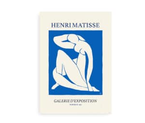 Kunstplakat med Henri Matisses værk "Nu Bleu II" og teksten "Galerie d'Exposition".