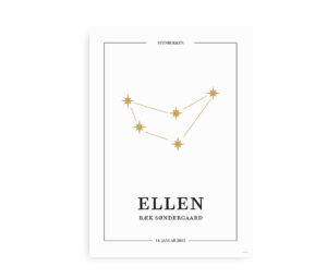 Personlig stjernebilledplakat med Stenbukkens gyldne konstellation og mulighed for at indsætte navn og fødselsdato.