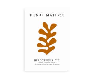 Plakat med brun abstrakt form inspireret af Henri Matisses kunst, med teksten "Henri Matisse" og information om en udstilling hos Berggruen & Cie i Paris.