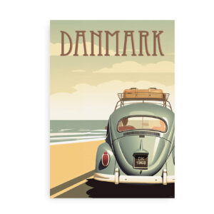 Danmark på stranden - Flot plakat med retro strand motiv